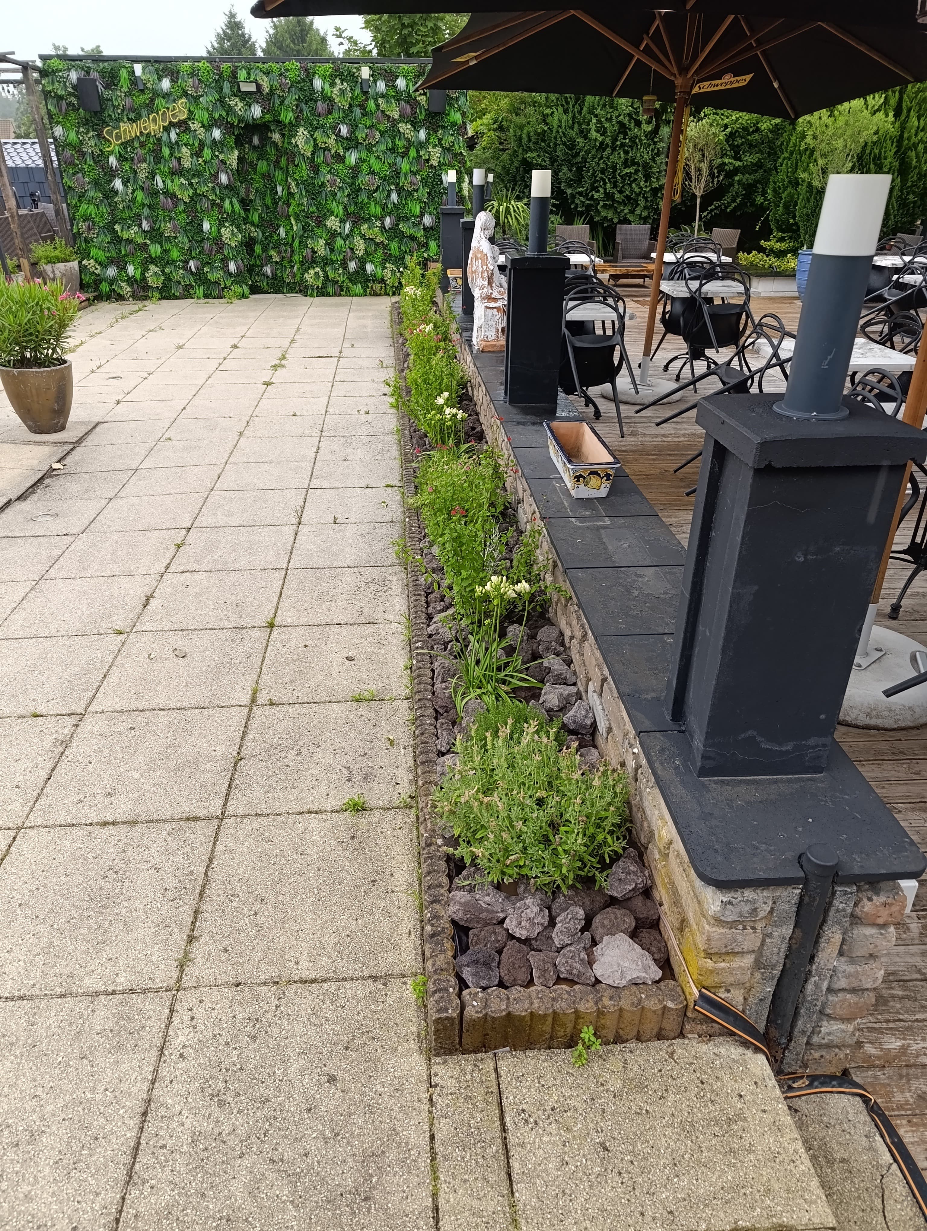 Parterre planté de vivaces le long de la terrasse